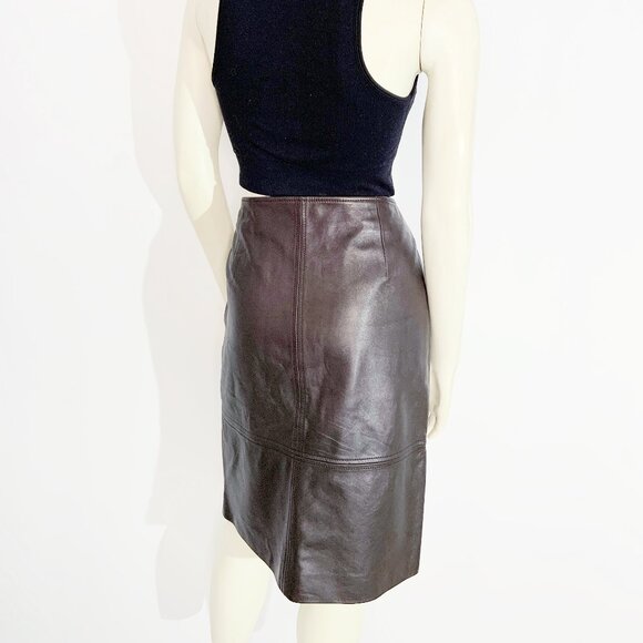 BOSS by HUGO BOSS Brown Leather and Suede Midi Skirt / size Small-Medium - Picture 10 of 11